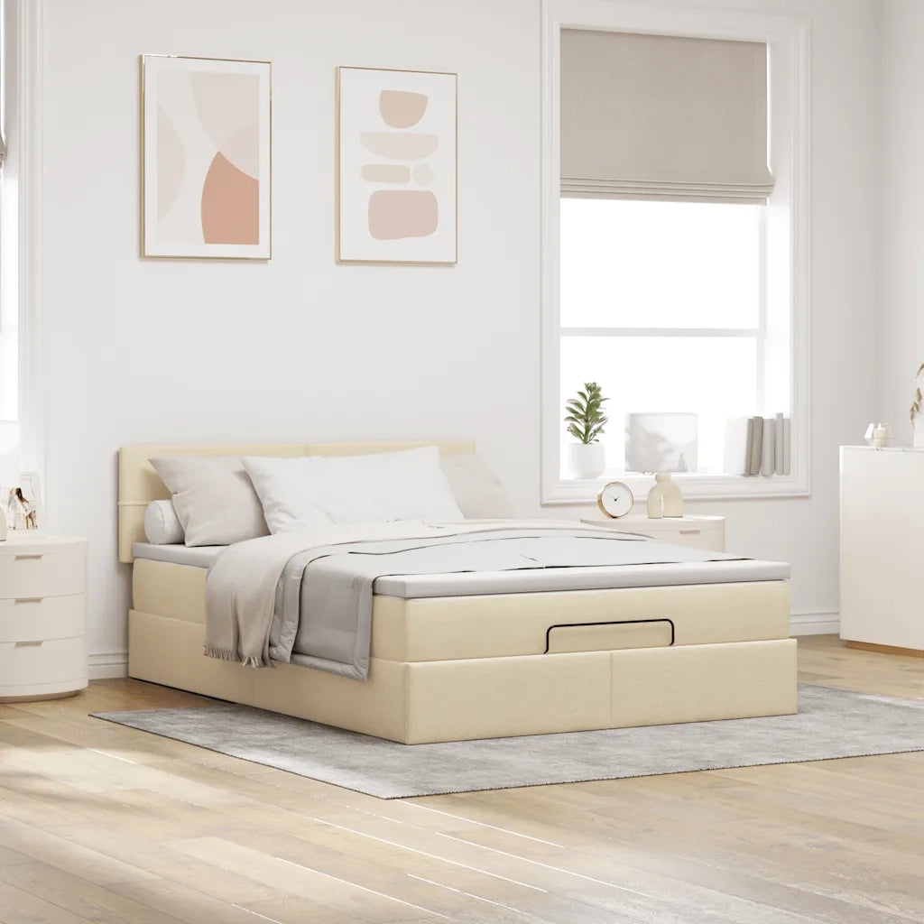 Pouf Letto con Materasso e LED Crema 140x190 cm 3312310