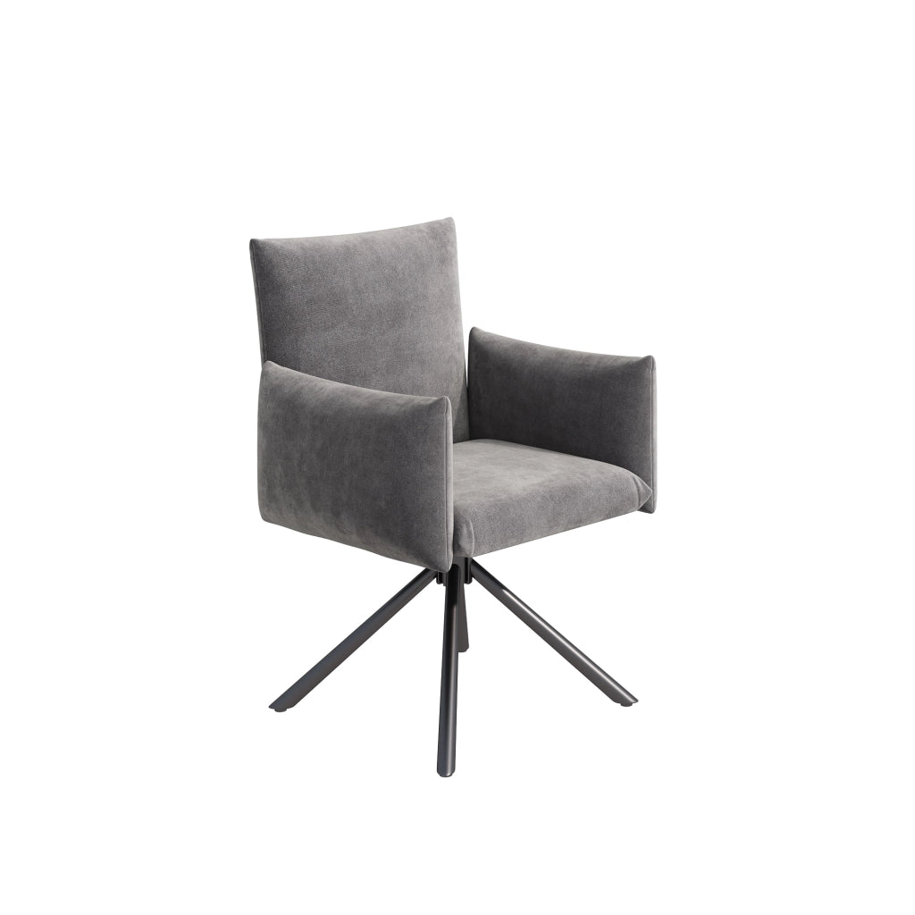 Set di 4 sedie girevoli imbottite in velluto grigio con braccioli e gambe in metallo