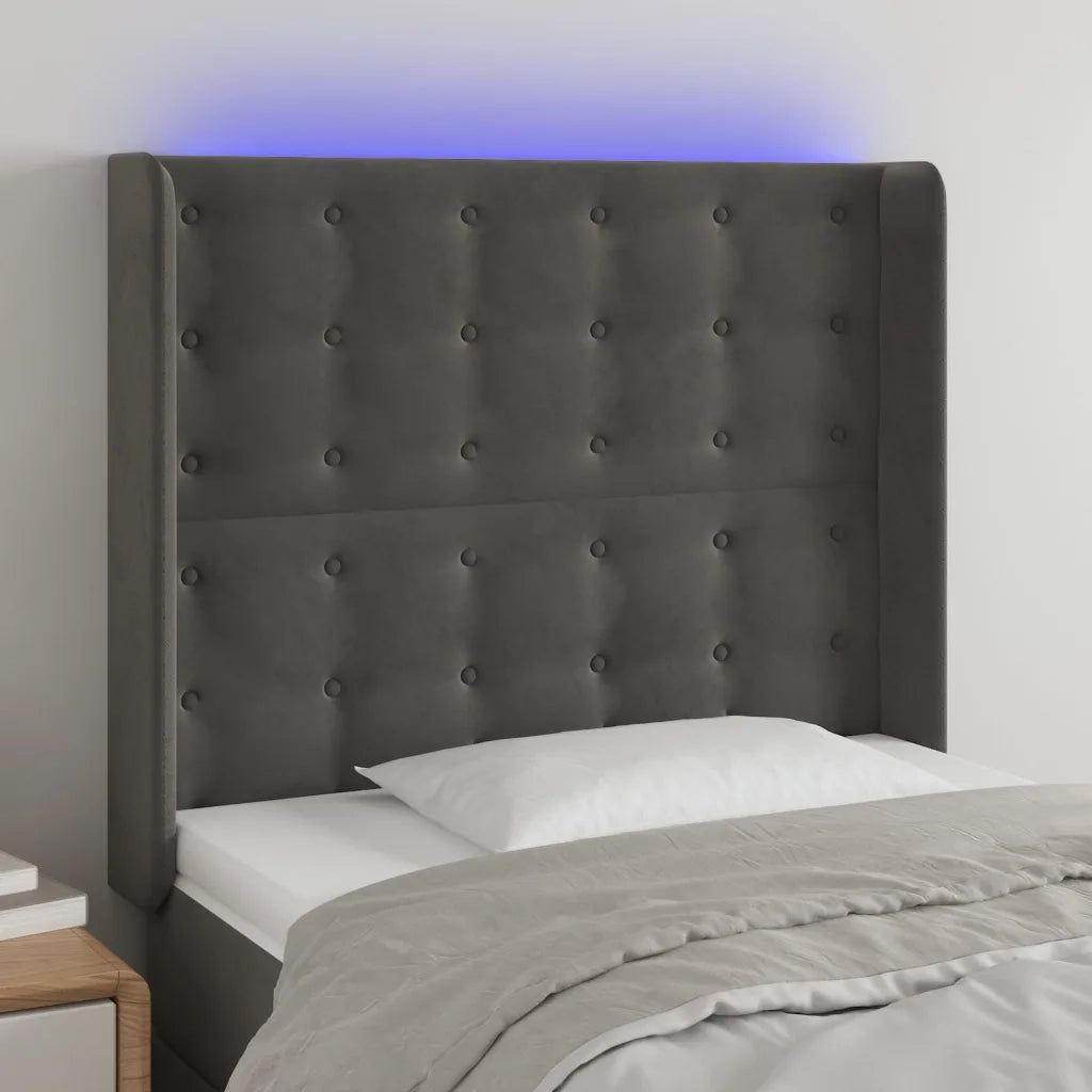 Testiera | Testata a LED Grigio Scuro 93x16x118/128 cm in Velluto
