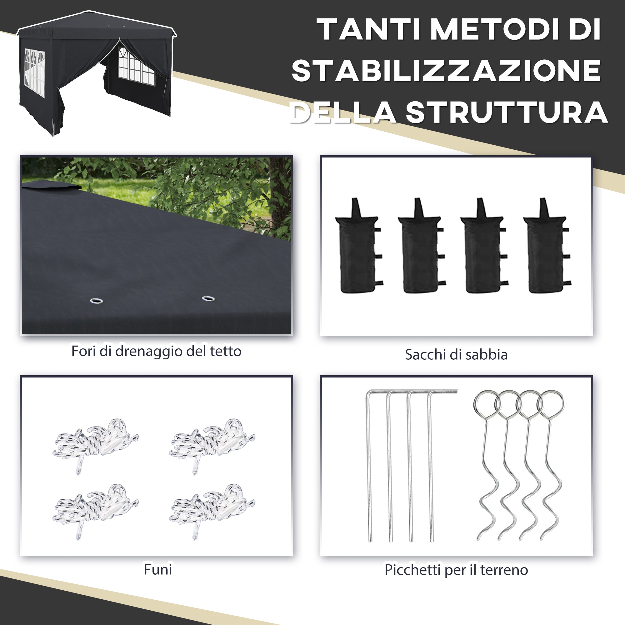 Gazebo Pieghevole 3x3m in Metallo Grigio