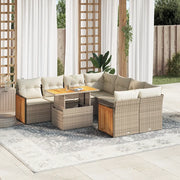 Set Divano da Giardino 9 pz con Cuscini Beige Polyrattan Acacia