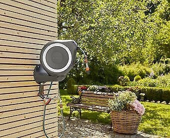 Gardena RollUp M Rocchetto montato a muro Automatico Nero, Blu, Grigio