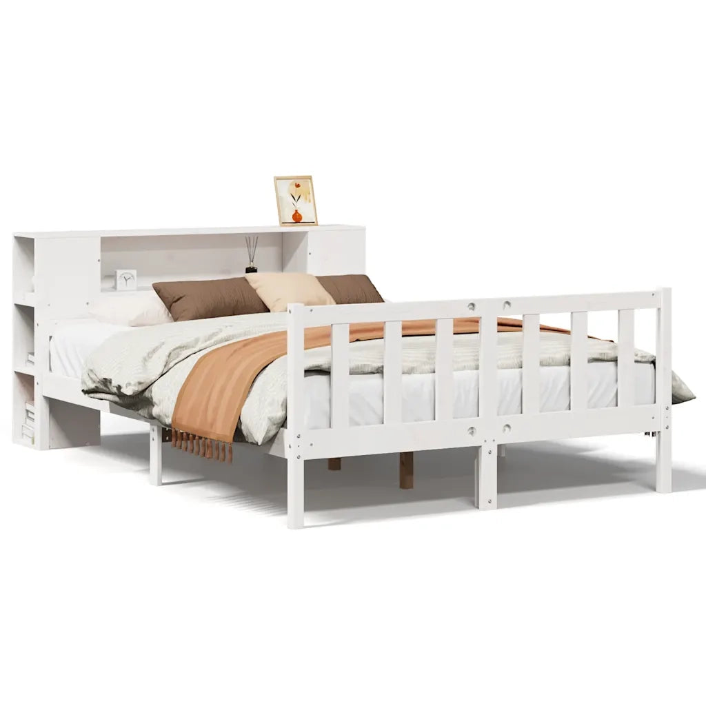 Letto Libreria senza Materasso-Struttura Letto con contenitore Bianco 160x200 cm Legno di Pino 231571