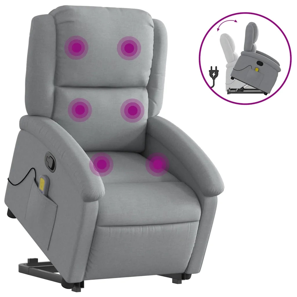 Poltrona Alzapersona Massaggi Reclinabile Grigio Chiaro Tessuto 3204176