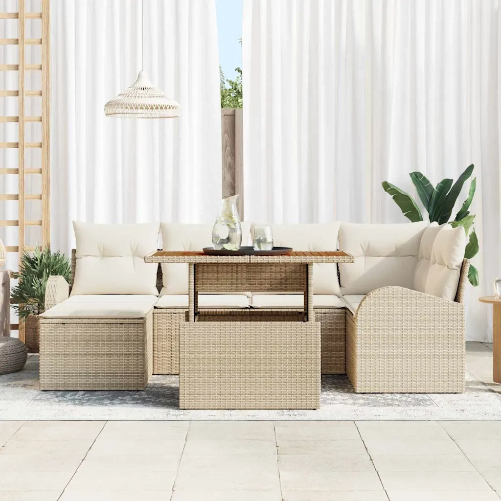 Set Divano da Giardino con cuscino 7 pcs beige e panna
