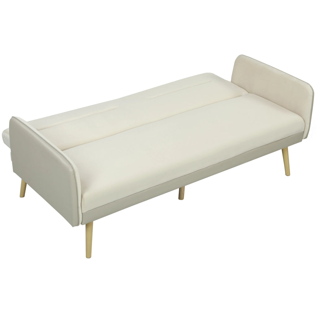 Divano Letto 3 Posti con Schienale Reclinabile e Rivestimento Effetto Velluto, 185x84x83 cm, Beige