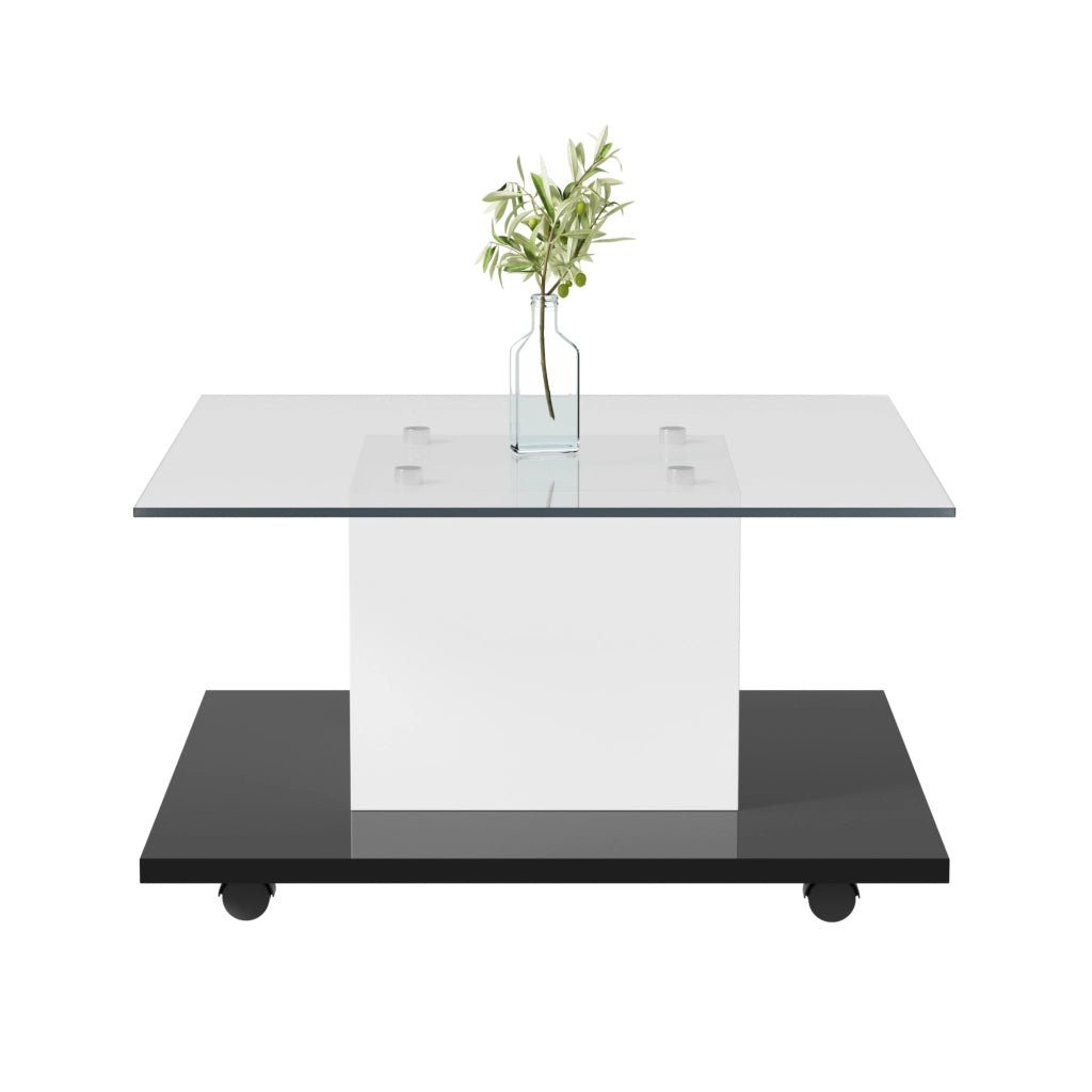 TAVOLINO DA CAFFÈ 80 x 40 cm in pannello di legno bianco e nero con LED