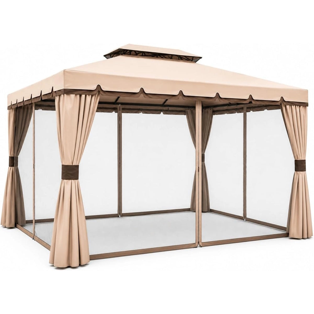 Gazebo Royal 3X4 Metri In Alluminio Impermeabile Zanzariera Antipioggia Moka