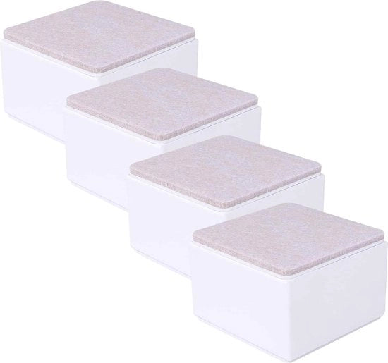 Sostegni per Letto in Acciaio di Carbone - Sostegni per Letto 8 cm - Adesivi a Contatto Elevato - Aggiunge 2 " di Altezza ai Letti - Bancali - Cassetti - Supporta 20 Lbs - Bianco Quadrato