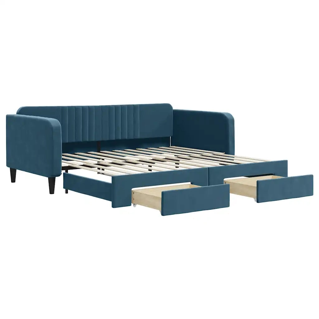 Divano Letto Estraibile con Cassetti-Sofa Letto-Daybed Blu 100x200 cm in Velluto 567101