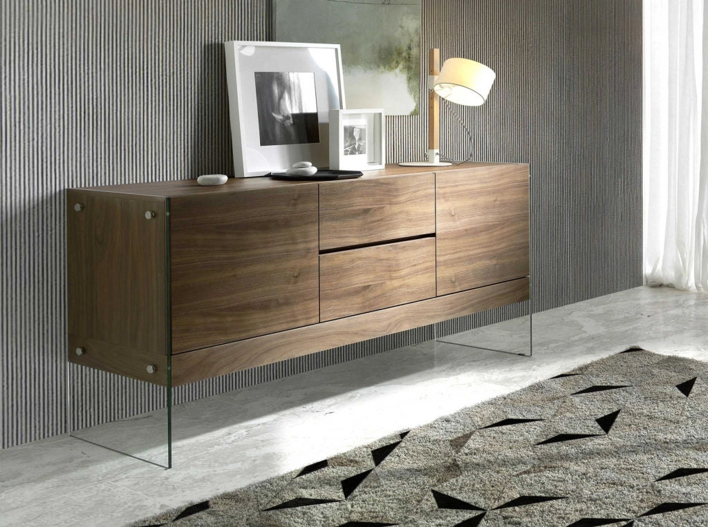 Credenza noce e vetro temperato
