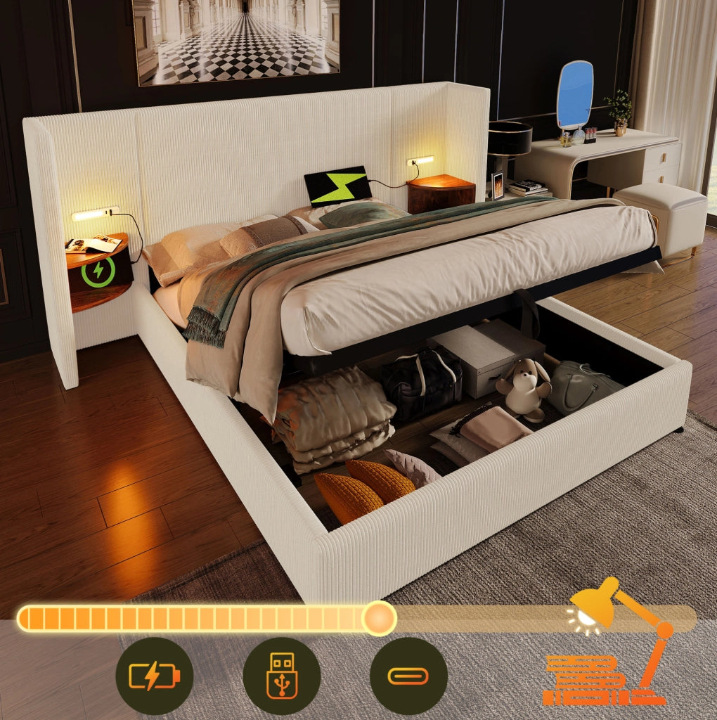 Letto matrimoniale 180x200 con contenitore, luce USB-C