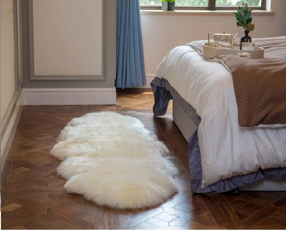 Tappeto ecologico in pelliccia di agnello, vera pelliccia naturale morbida e fluttuante, adatto per soggiorno, camera da letto, stanza dei bambini, bianco, (180-210)x60 cm