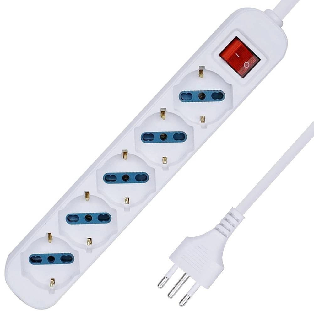 Trade Shop - Multipresa Shuko Bipasso 10 E 16 Amp 5 Posti Ciabatta Elettrica Con Interruttore -