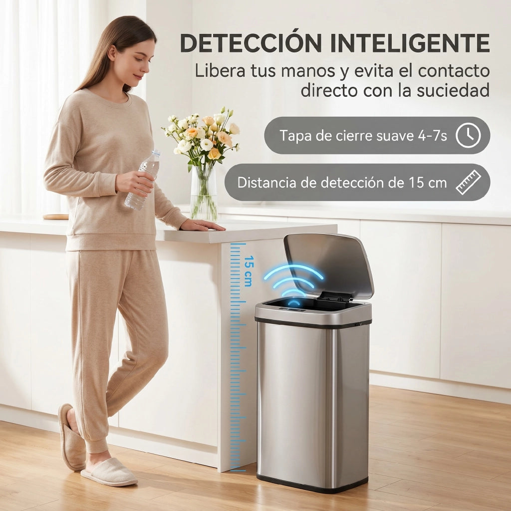 Cestino Rifiuti Automatico 48 L ¨C zephmum ¨C Sensore Infrarosso Acciaio Inossidabile