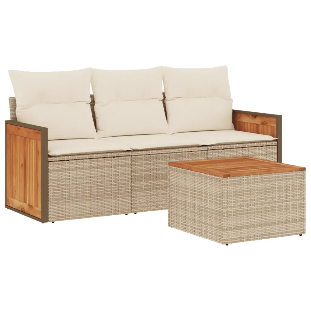 Set Divano da Giardino 4 pz | Set Salotto da Giardino con Cuscini Beige in Polyrattan