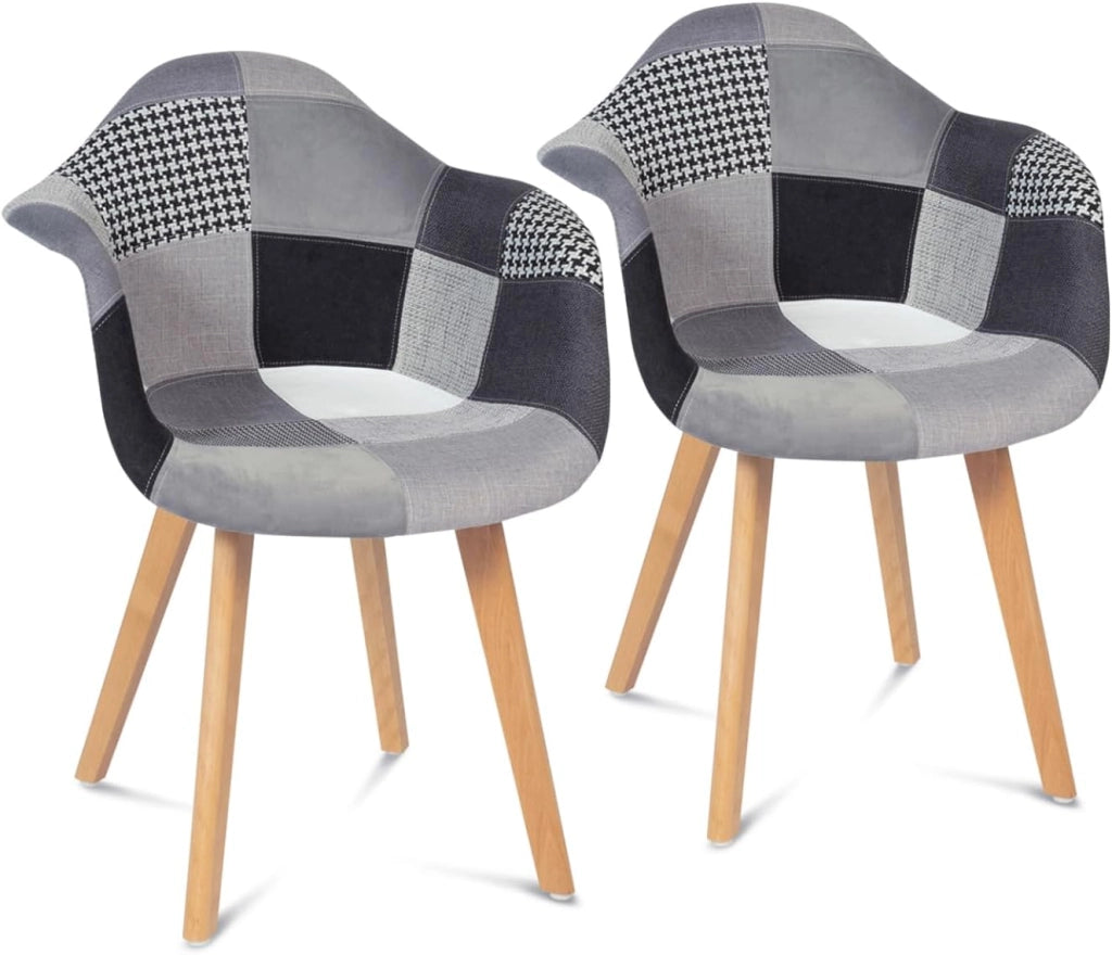 Set di 4 sedie scandinave SARA in grigio scuro, grigio chiaro, bianco e blu