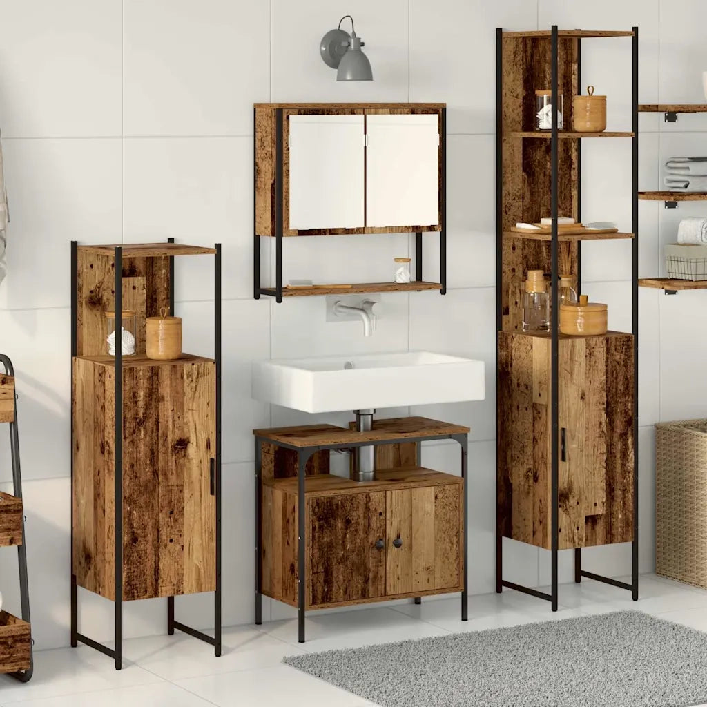 Set di mobili per il bagno con lo scaffale 4 pcs Legno vecchio 3332603