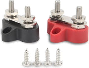 Blocco di distribuzione di corrente 1/4 pollice Power Stud Blocco di accoppiamento isolato con coperchio DC 48V 80A M6 Positivo Negativo 2-punti Blocco di accoppiamento per batterie - per veicoli.