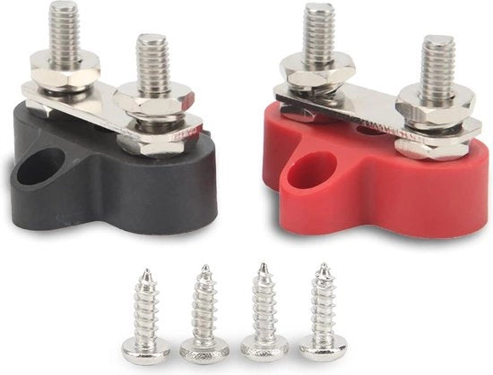 Blocco di distribuzione di corrente 1/4 pollice Power Stud Blocco di accoppiamento isolato con coperchio DC 48V 80A M6 Positivo Negativo 2-punti Blocco di accoppiamento per batterie - per veicoli.