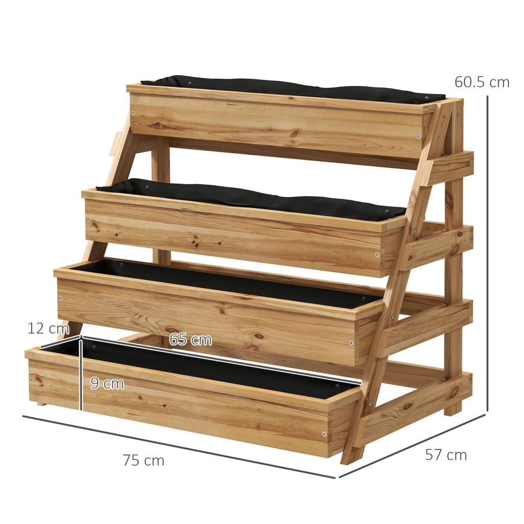 Fioriera Rialzata a 4 Livelli 75x57x60,5 cm con Fori di Drenaggio e Tessuto non Tessuto in Legno di Abete