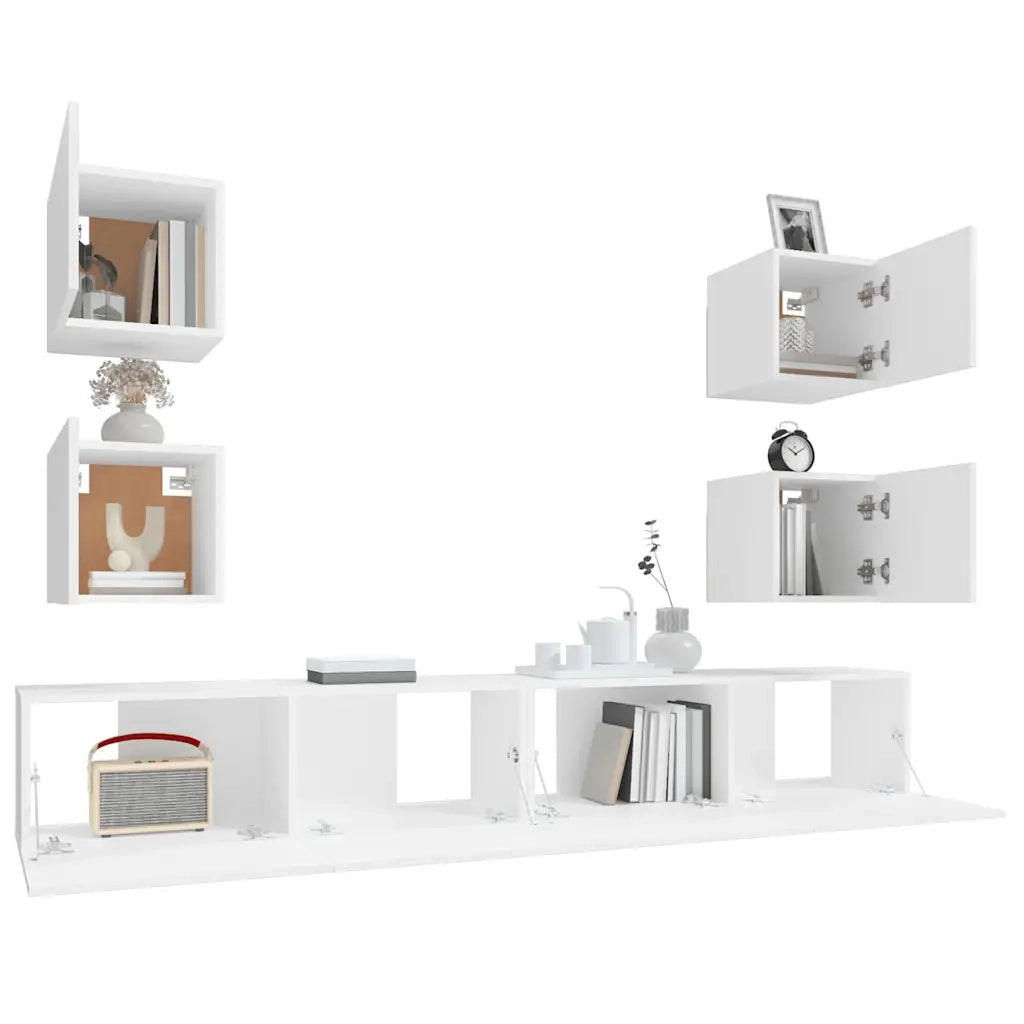 Set di Mobili Porta TV 6 pz-Set di 6 Credenza per TV Bianco in Legno Multistrato 280648