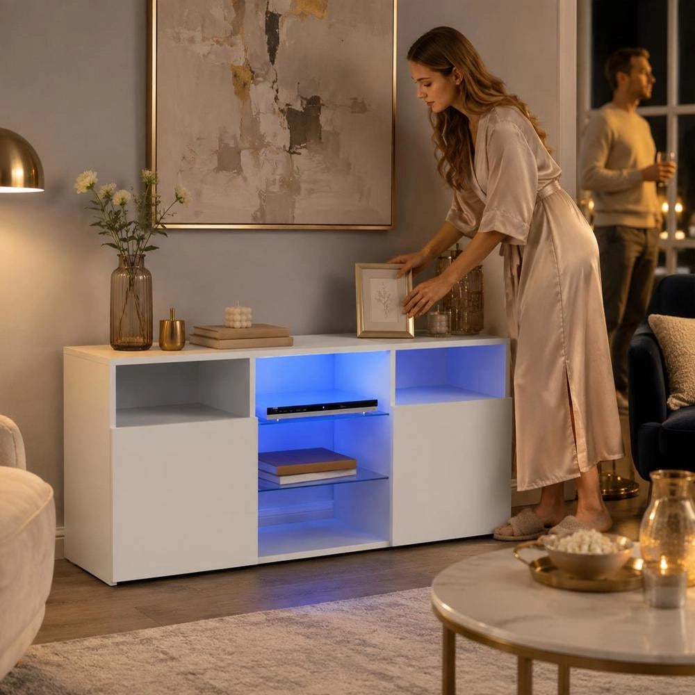 TV Cabinet With LED Lights White 120x30x50 Cm