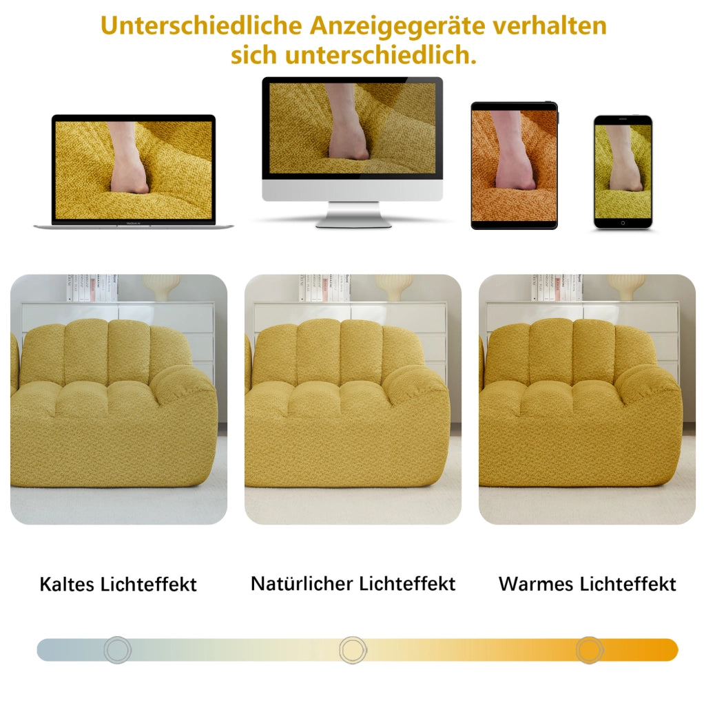Divano modulare ad angolo senza struttura 288x165x79 cm in fleece granulare giallo