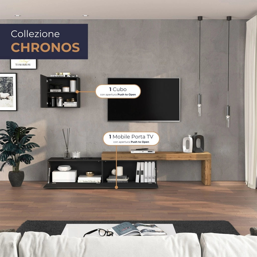 WHOUS Parete attrezzata Chronos set soggiorno antracite opaco e rovere 190/350x40 cm