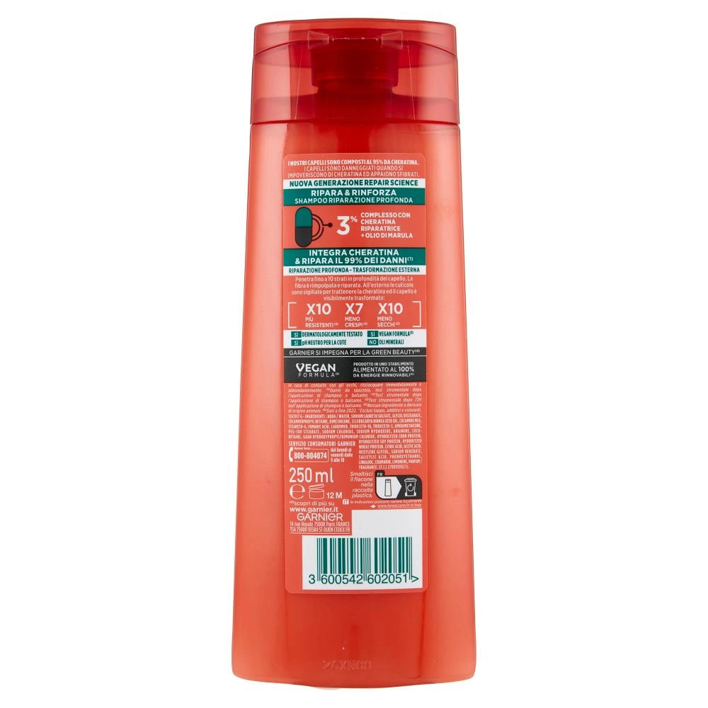 GARNIER FRUCTIS SHAMPOO 250 ML RIPARA E RINFORZA INTEGRA CHERATINA E RIPARA IL 99% DEI DANNI