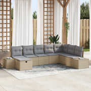 Set Divano da Giardino 8 Pezzi con Cuscini Beige Rattan Sintetico