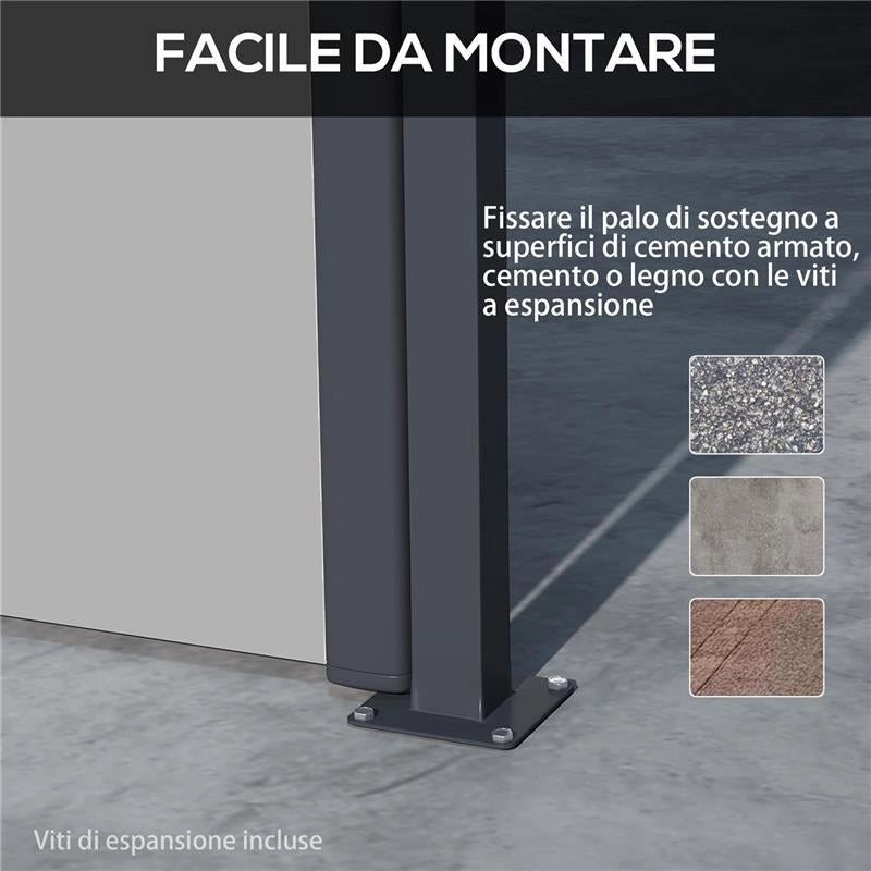 TENDA LATERALE RETRATTILE 400X160 CM CON MANIGLIA IN METALLO ALLUMINIO E POLIESTERE GRIGIO CHIARO