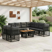 Set Divano da Giardino 10 pz Nero e Grigio scuro polyrattan 3437879