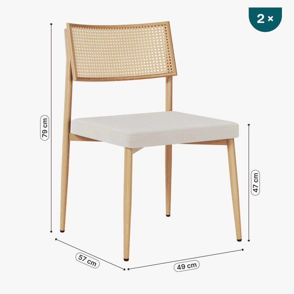 Set di 2 Sedie Jördfjok da Sala Pranzo Imbottite con Schienale Effetto Rattan / Beige [en.casa]
