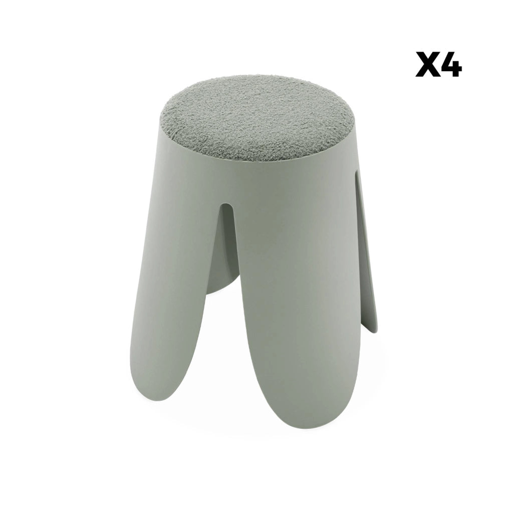 Set 4 sgabelli impilabili in bouclé, verde celadon