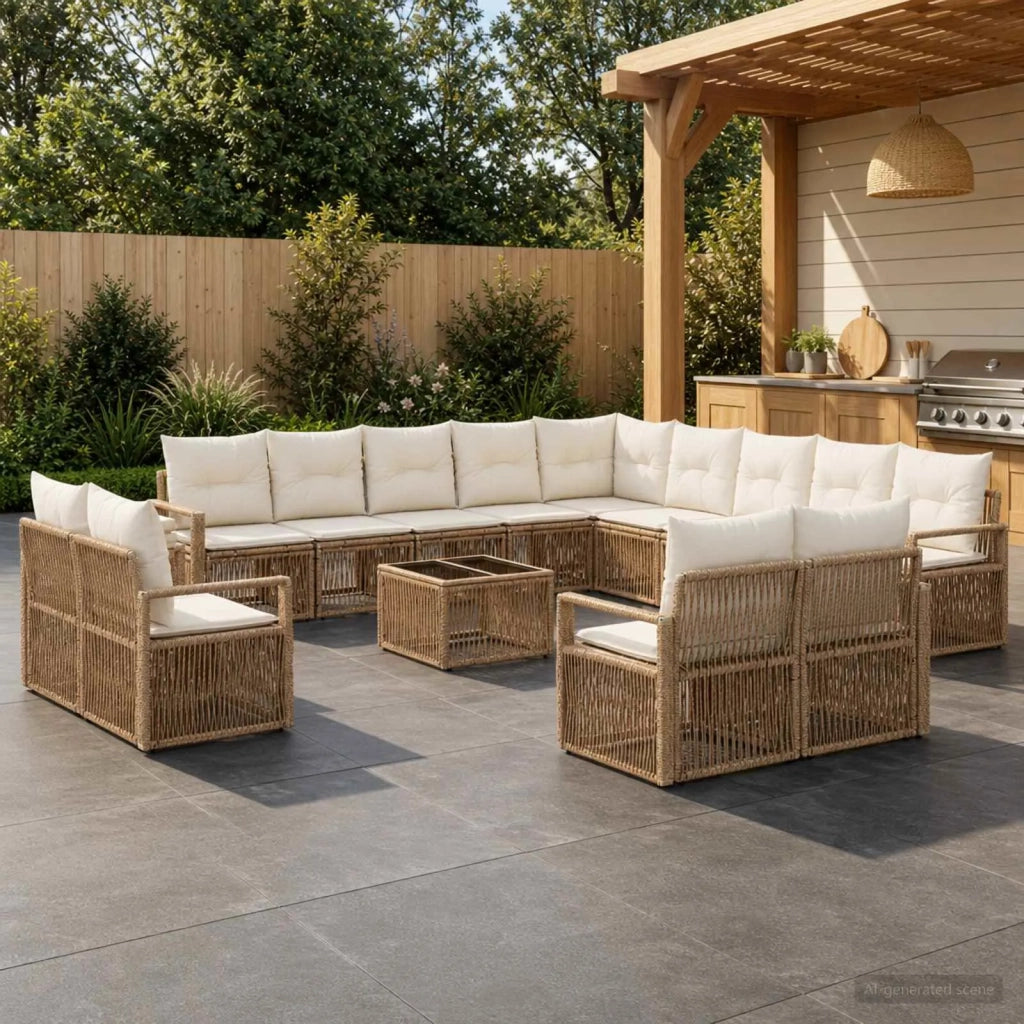 Set Divano da Giardino 14 pcs Beige polyrattan 3435897