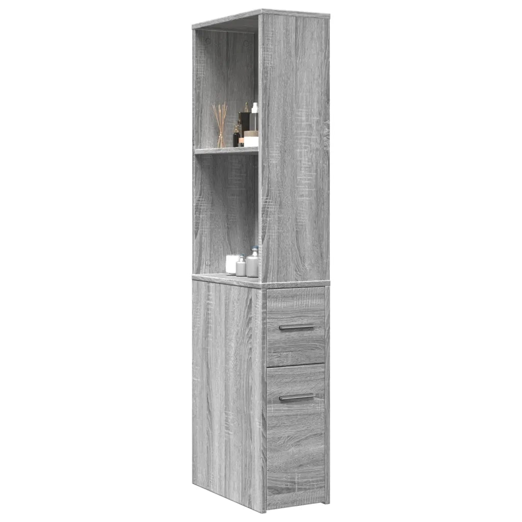 Armadietto da Bagno Stretto con Ruote Grigio Sonoma Truciolato