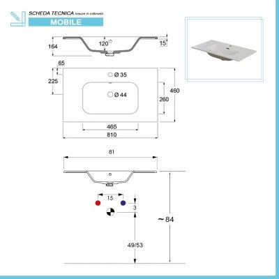 Mobile bagno a terra da 80 cm linea Way bianco lucido con specchio e lavabo