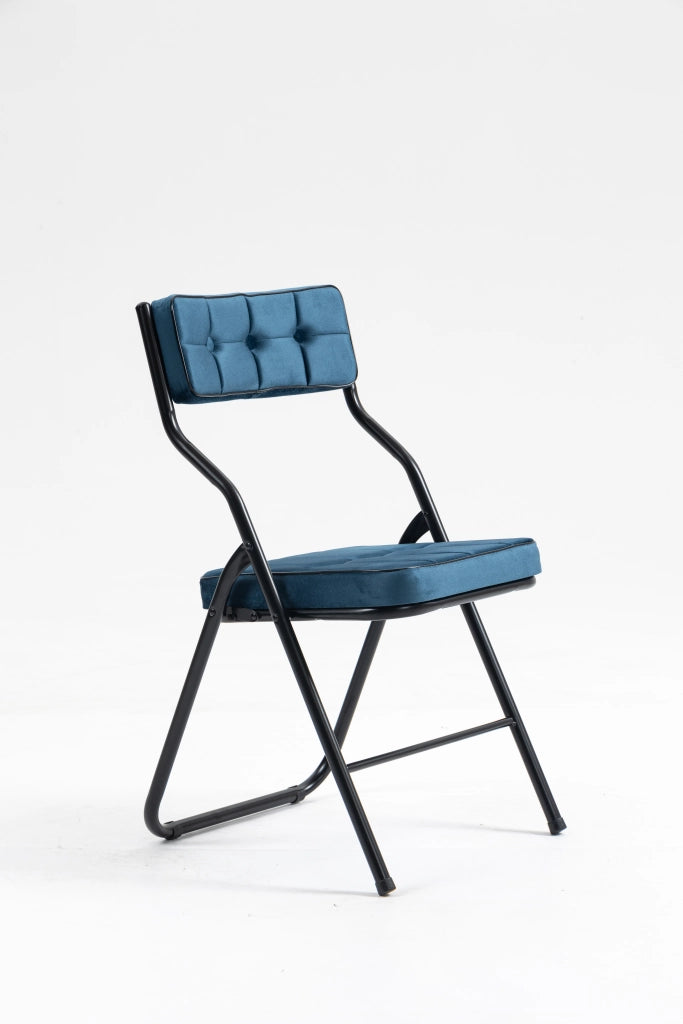 Sedia da Pranzo Pieghevole Set da 2 con Seduta Imbottita e Schienale Ergonomico, in Acciaio, Blu