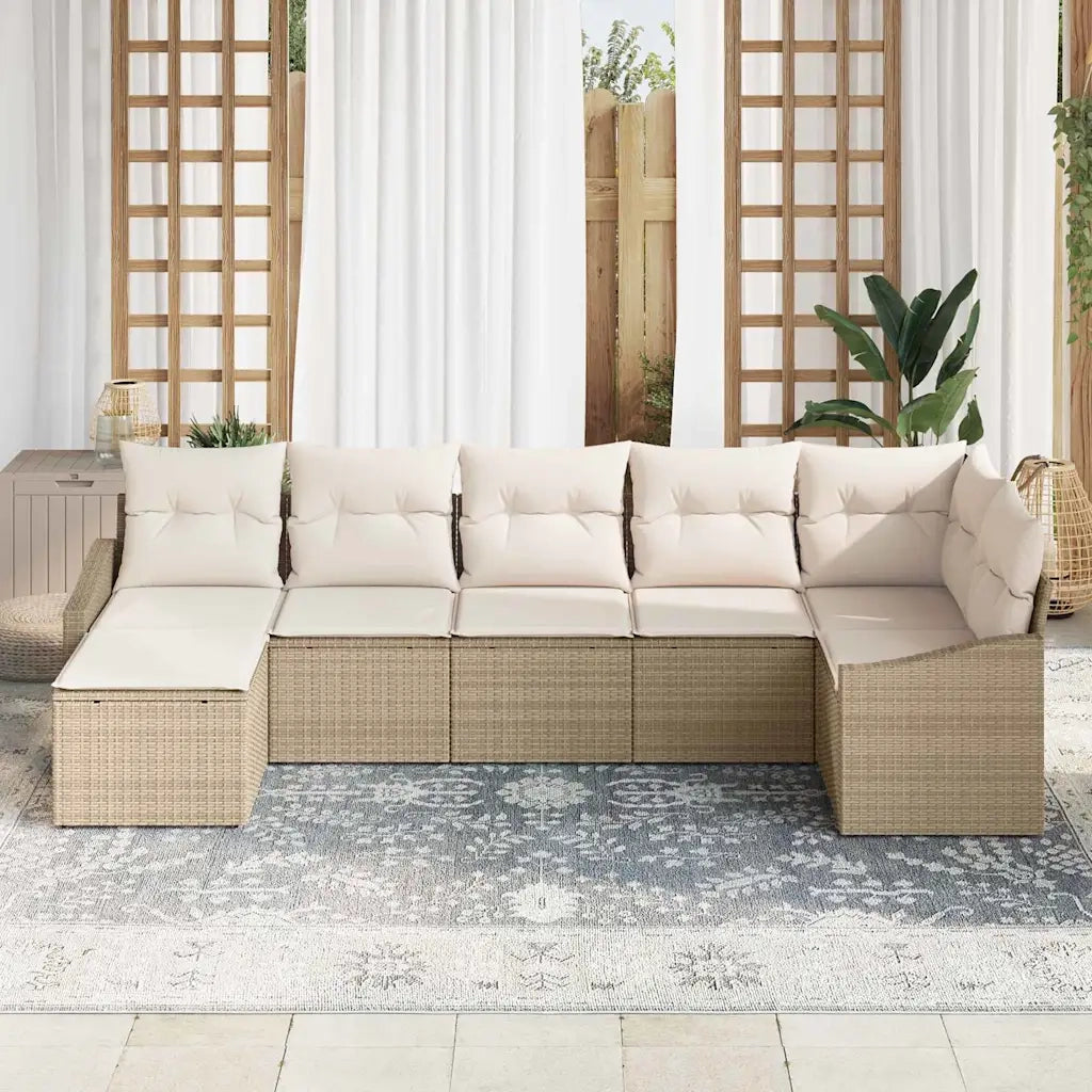 Set di divani con cuscino 7 pcs Beige polyrattan 3346811