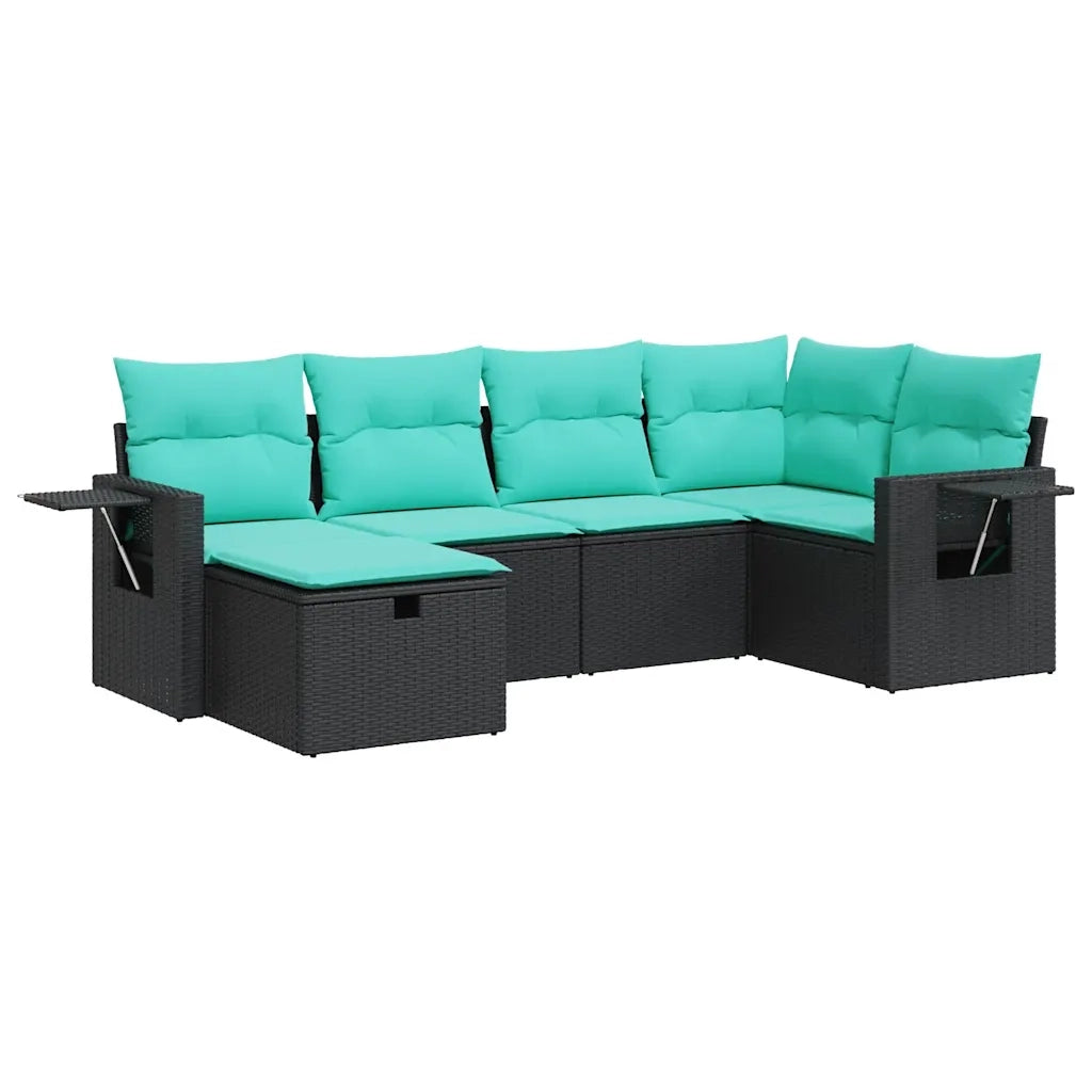 Set Divano da Giardino 6 pz con Cuscini Nero in Polyrattan
