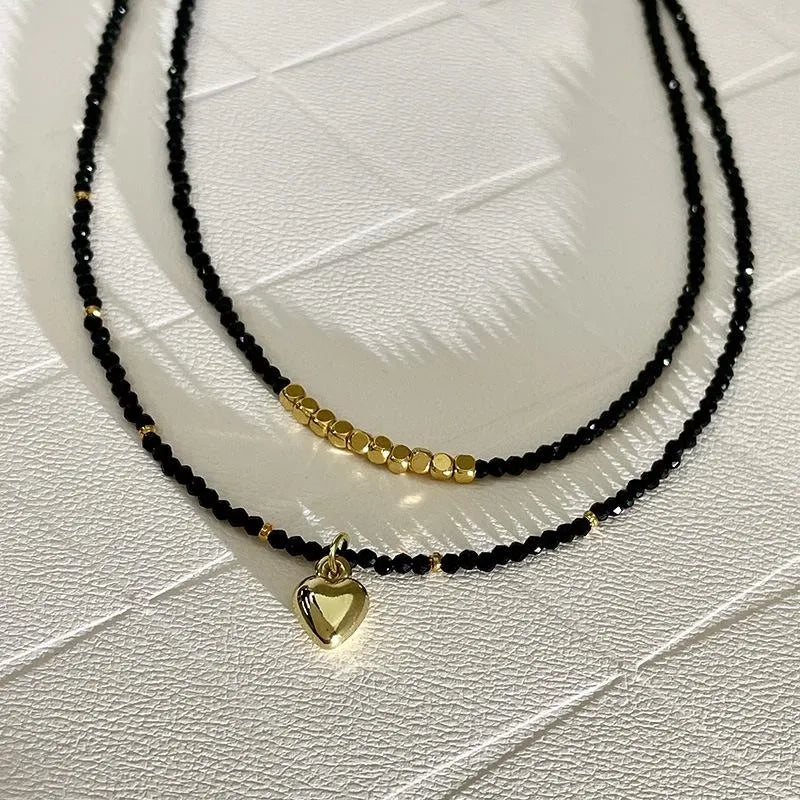 Collana a doppio strato fatta a mano con perline di cristallo nero, regalo d'amore per Natale e compleanno.