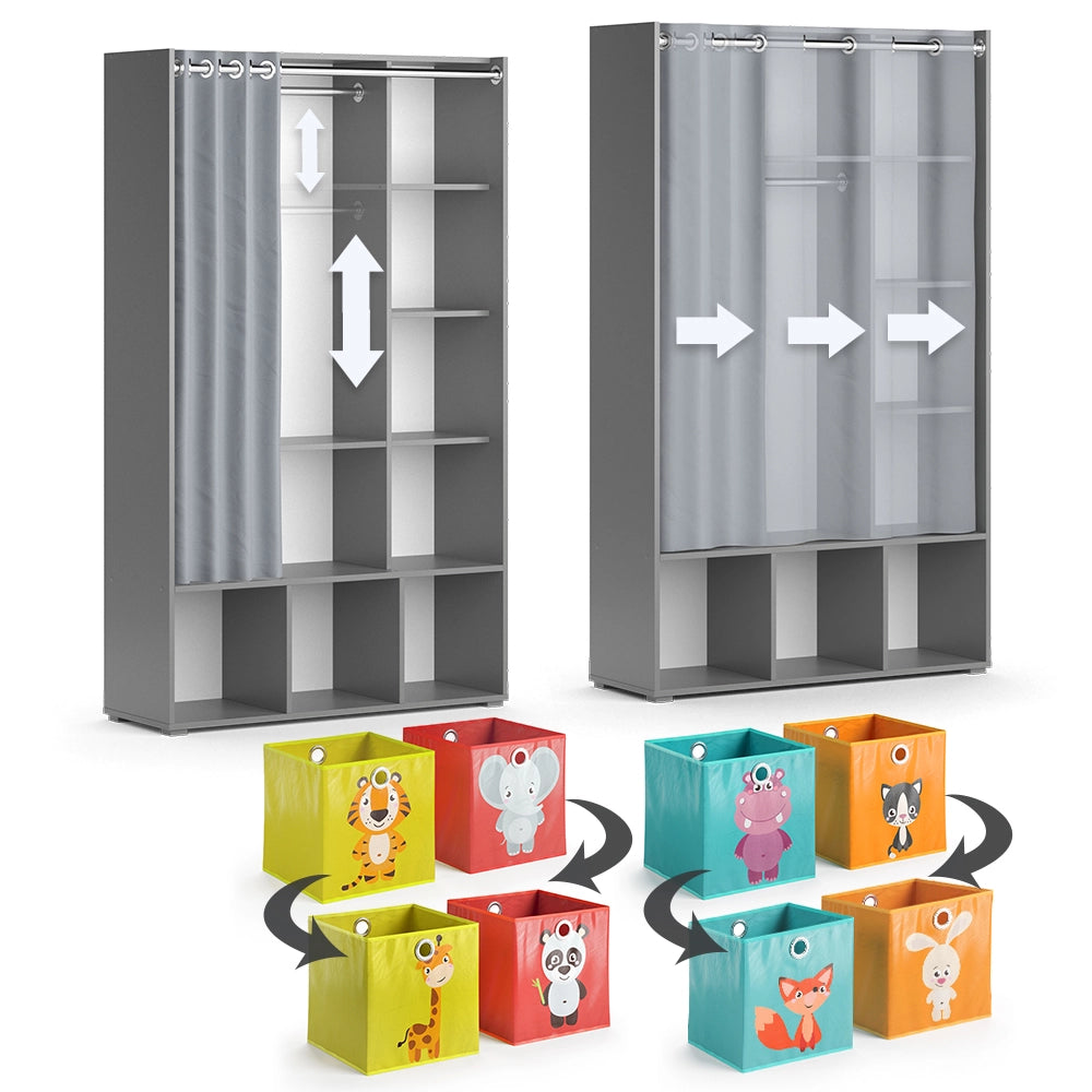 Vicco Guardaroba per bambini Grigio 38 x 178.1 cm Con scatole pieghevoli (colorate)