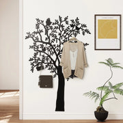 Appendiabiti da Parete in Metallo Nero con Design Albero e Uccelli, 120x175 cm