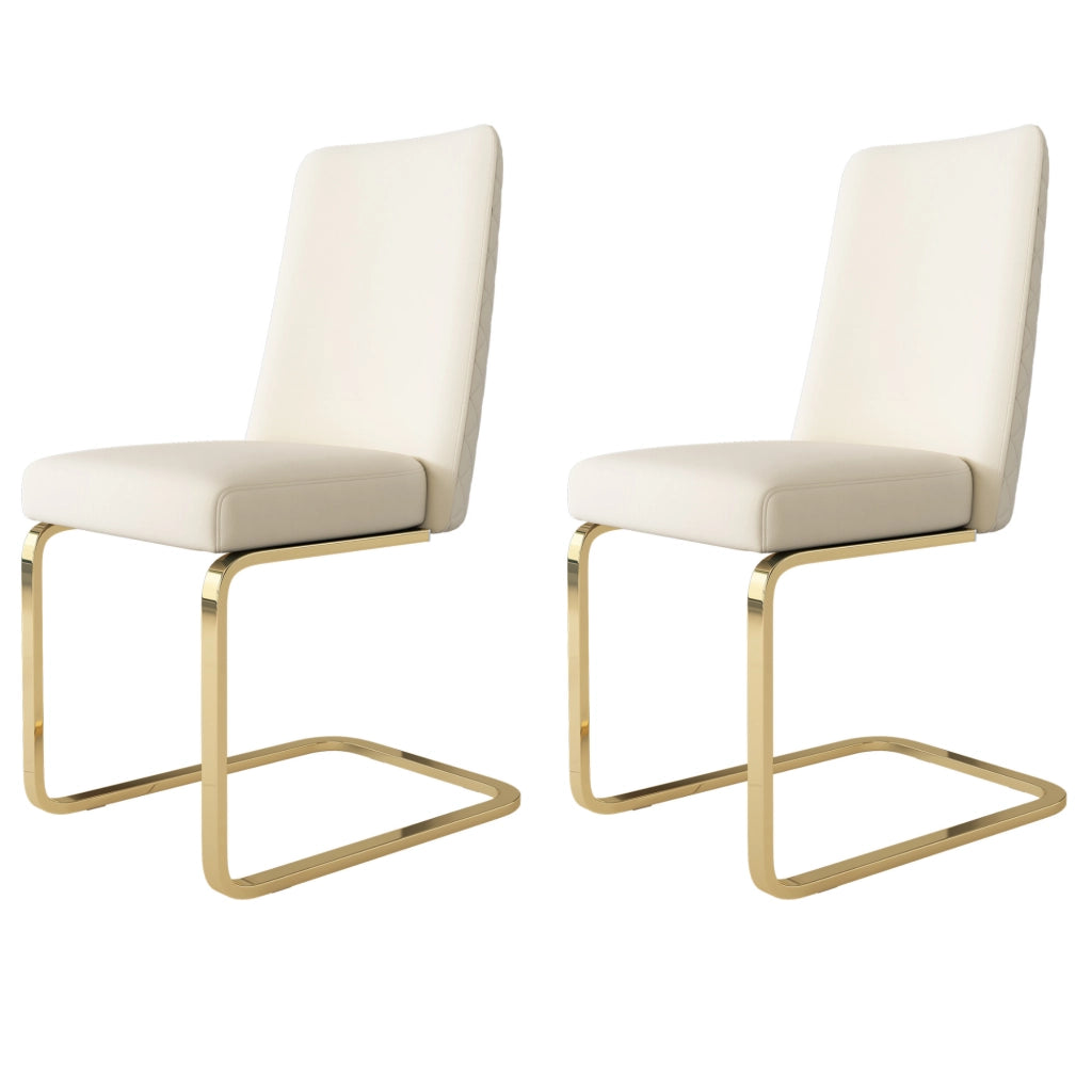 Sedia da Pranzo Set da 2 con Schienale a Rombi e Gambe in Metallo, in Velluto Beige