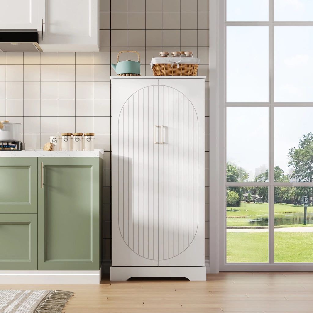 Credenza da cucina con LED sensor e 5 ripiani regolabili, per cucina e soggiorno, in MDF, bianco, 60 × 35 × 128 cm