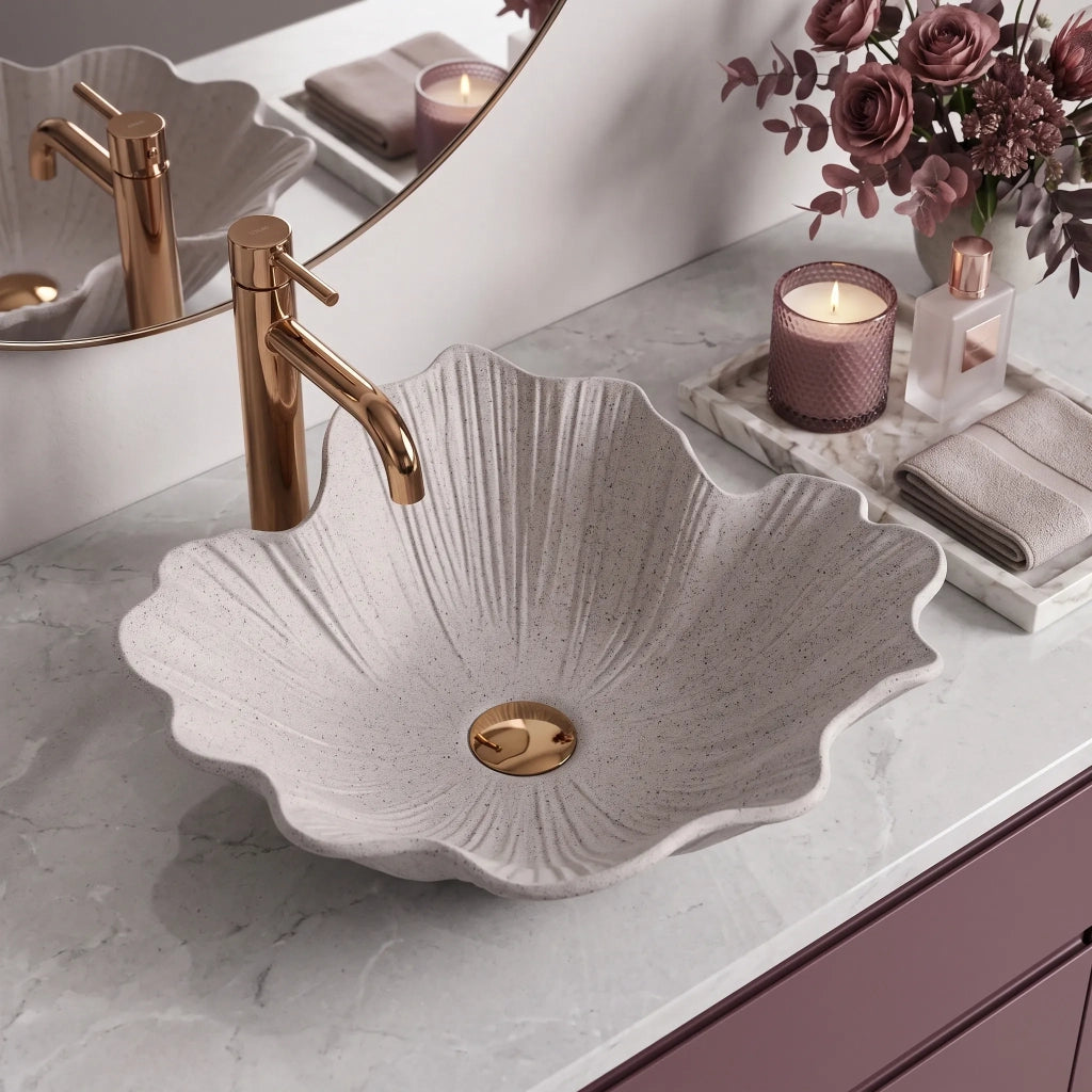 Lavabo Da Appoggio Rea Flower Beige