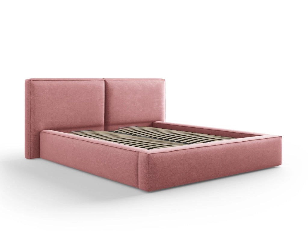 Cosmopolitan Design - Letto a cassettone con testiera doppia "Arendal" 160x200cm in tessuto strutturato rosa 