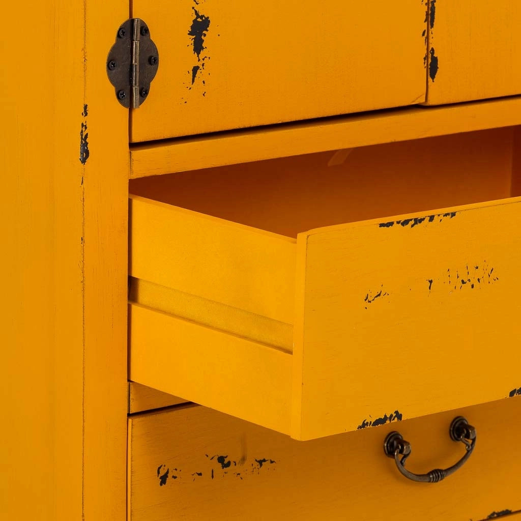 Mobiletto in legno con 4 cassetti e 2 ante, giallo, 60x40x140h cm