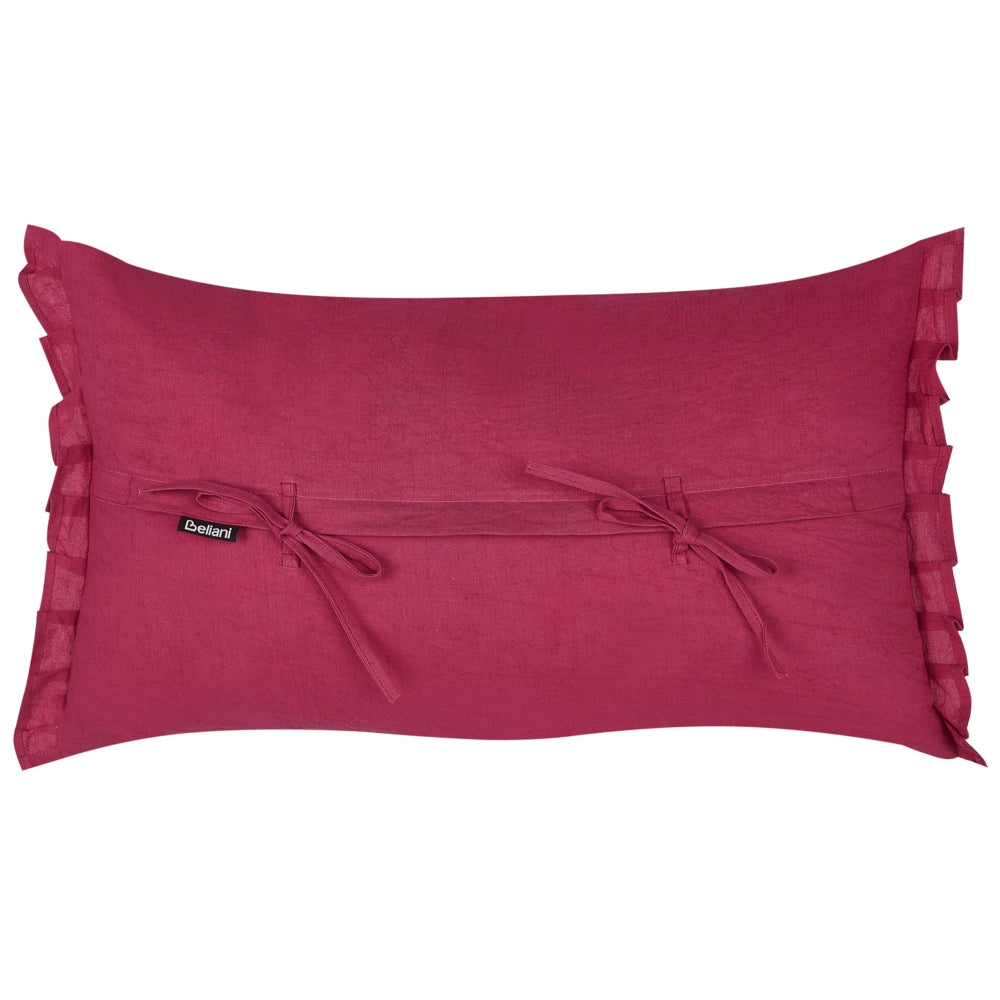 Set di 2 cuscini decorativi in lino rosso 30 x 45 cm con balze e fiocchi